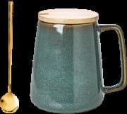 Caneca Ceraozmus - 700ml Alça Grande Com Colher e Tampa de Madeira