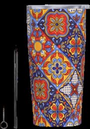 Caneca Dabdbbb - Aço Inoxidável Térmico Xadrez De Flores Mexicanas