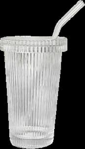 Caneca WANGFUFU - Vidro listrado Com Canudo