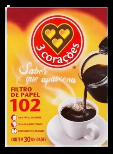 Filtro de Papel 3 Corações 102 Caixa 30 Unidades