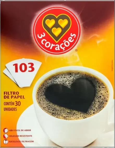 Filtro de Papel 3 Corações 103 Caixa 30 Unidades